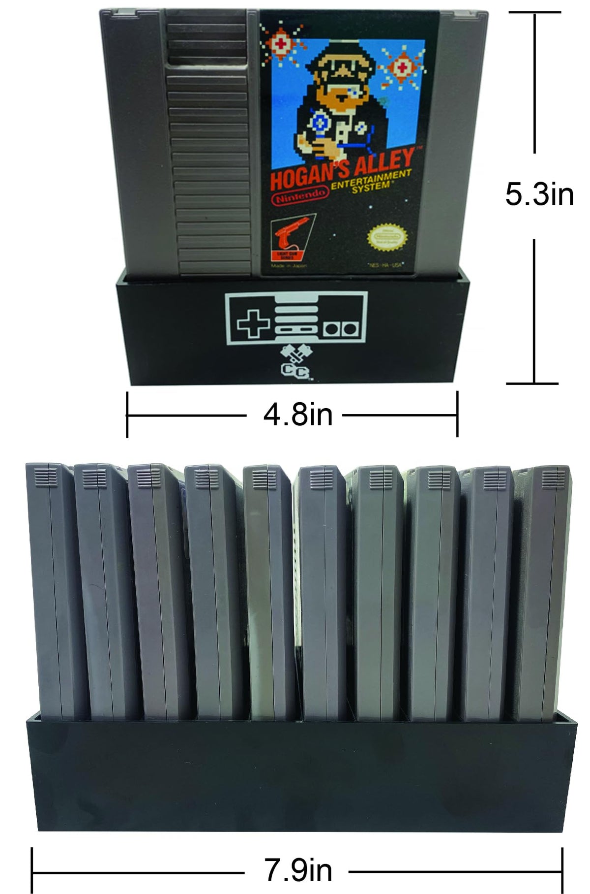 Black resin game organizer for Nintendo Entertainment System games