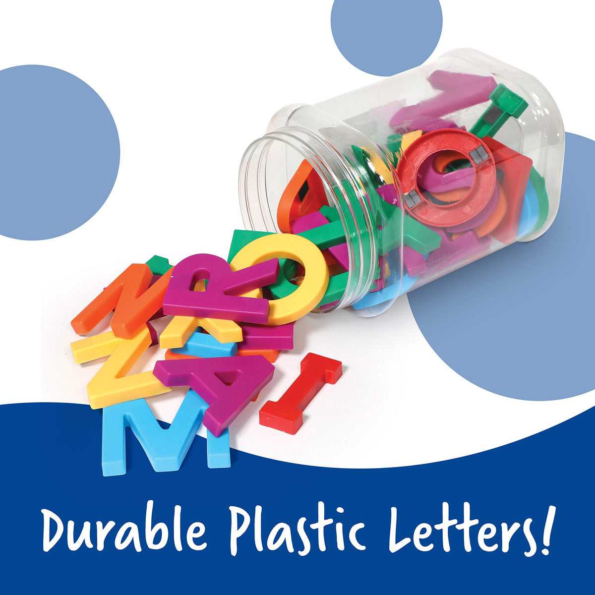 Close up of oversized uppercase magnetic letters on a whiteboard
