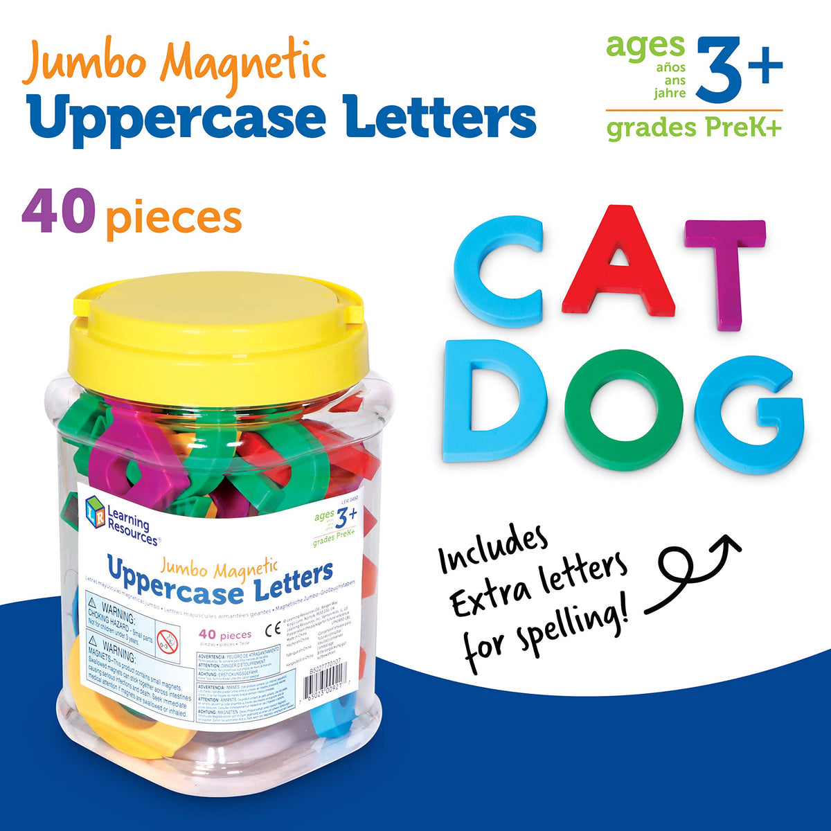 Learning Resources 40 piece jumbo magnetic letters with yellow lid