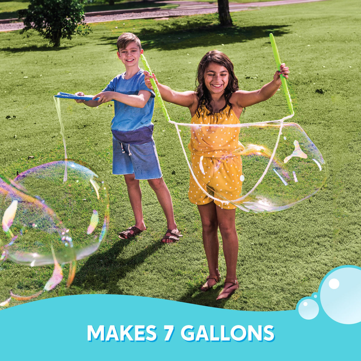 Giant colorful bubbles flying in the air created by Syncfun mix powder
