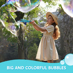 Children playing outdoors with large wands and Syncfun giant bubble solution