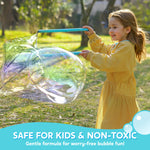 Close up view of the durable non toxic Syncfun bubble powder container