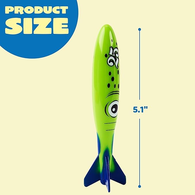 Eight distinct colors of JOYIN torpedo pool toys arranged together for summer water games