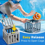Close up of the smart water adaptation weighted bottom on the swimming pool dive cage.