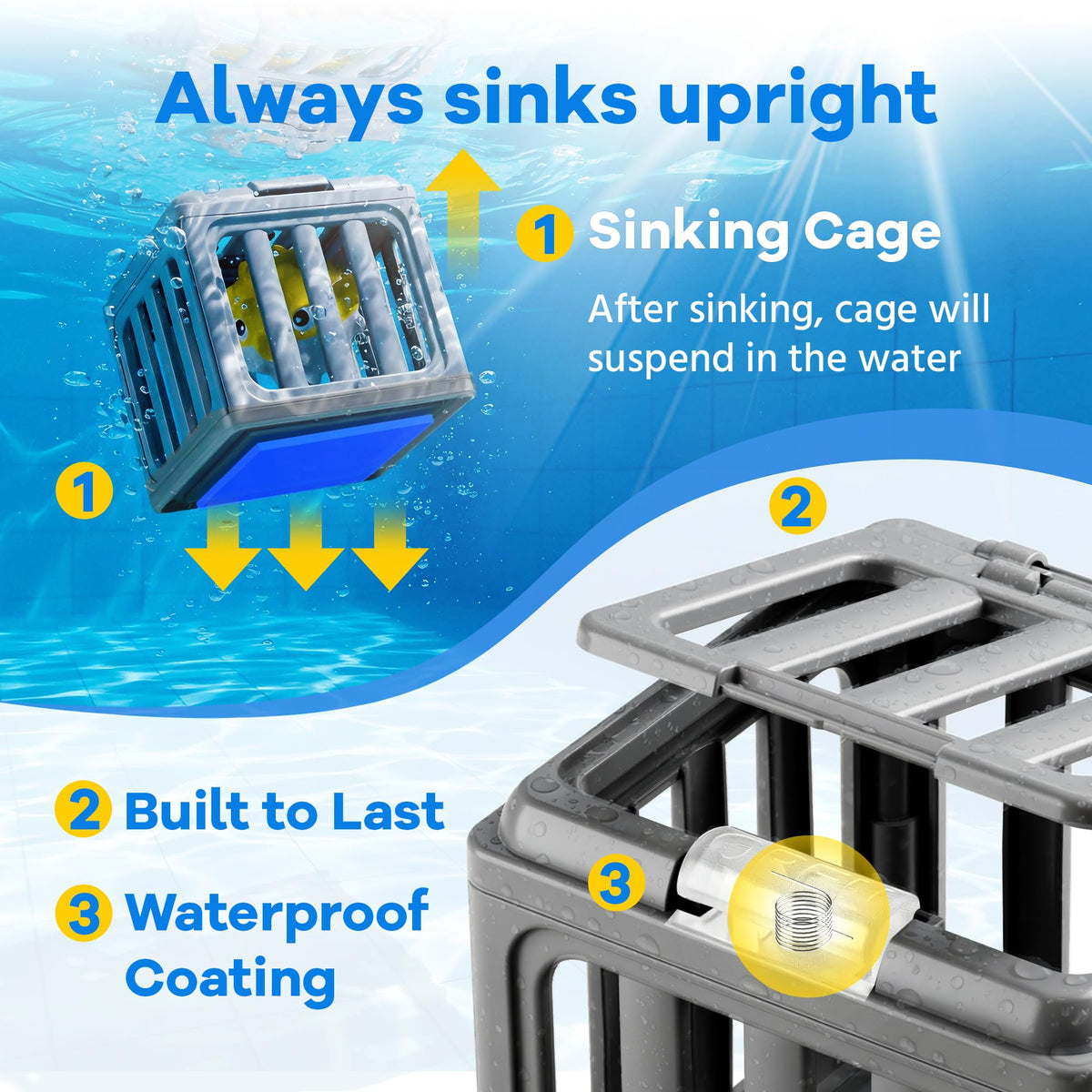 The waterproof and quick drying swimming pool toys floating inside a bright blue pool.