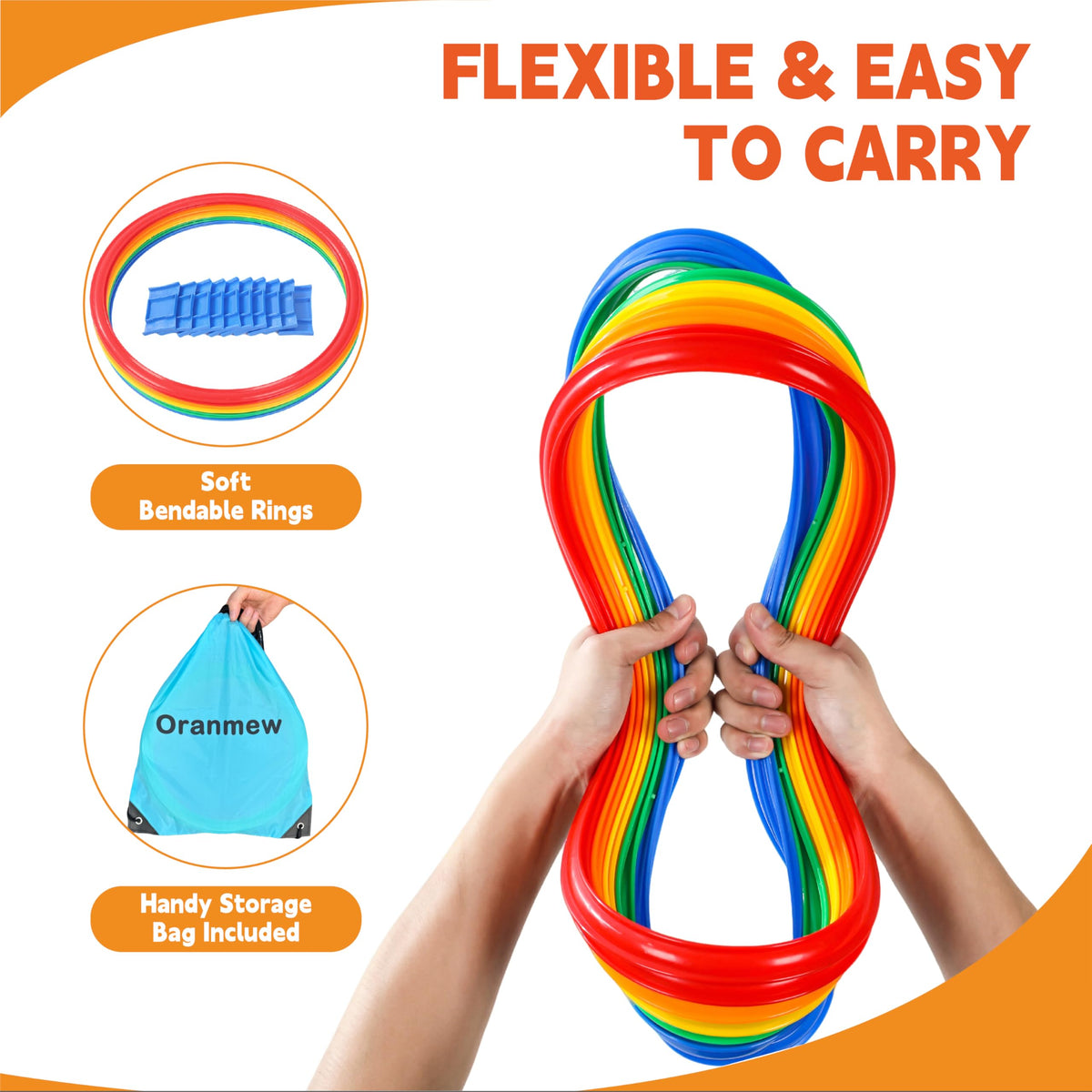 Oranmew hopscotch set components inside storage bag