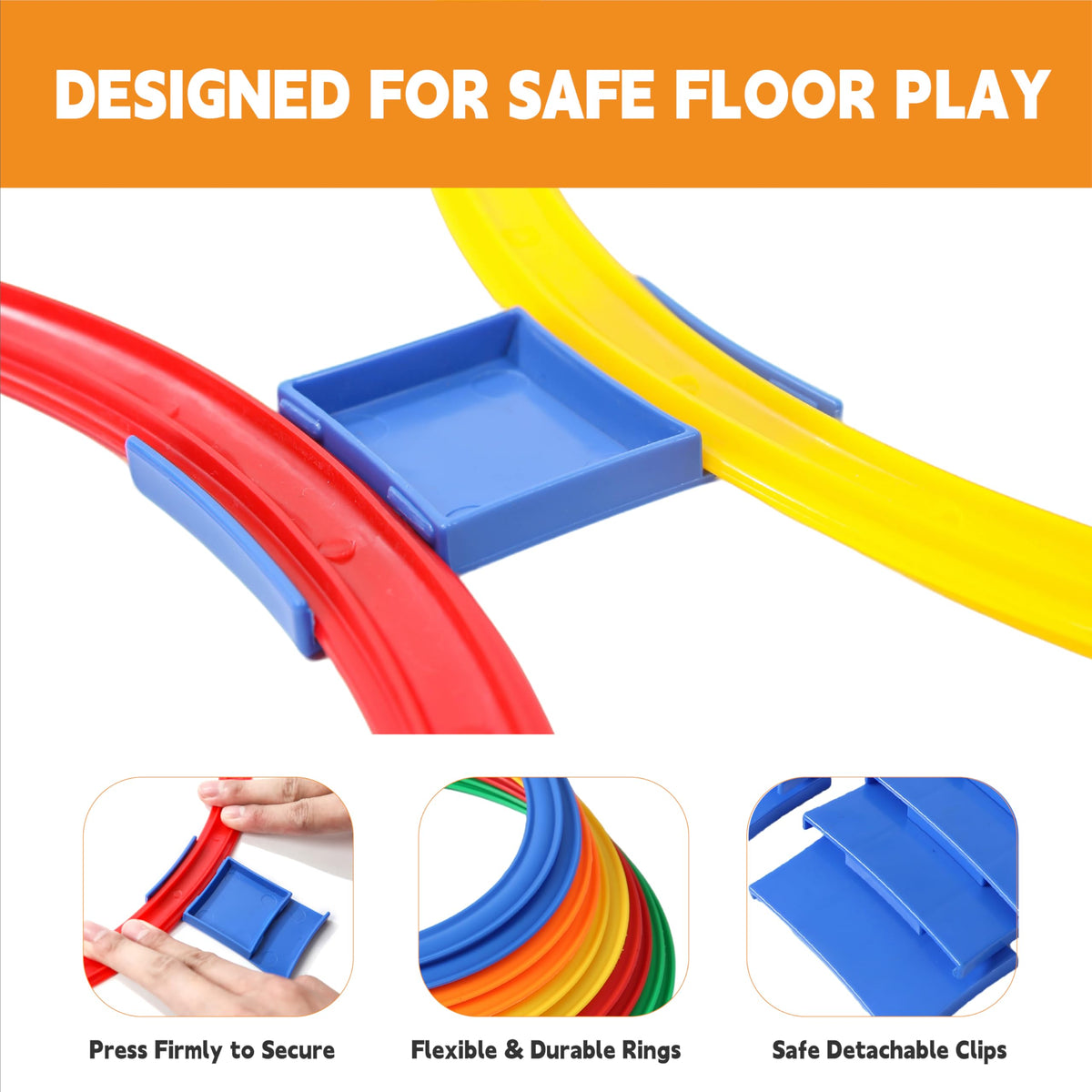Preschool children jumping through hopscotch hoops