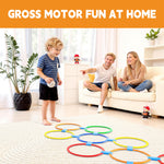 Oranmew hopscotch rings laid out on grass field