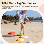 Children playing with colorful sensory stepping stones in a room