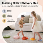 Kids navigating an obstacle course using Tiny Land stepping stones