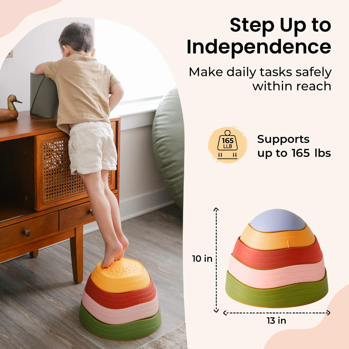 Stackable storage design of Tiny Land 5 piece stepping stone set