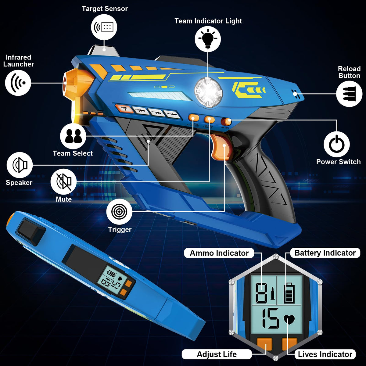 Two children playing with CheerCrew rechargeable laser tag blasters