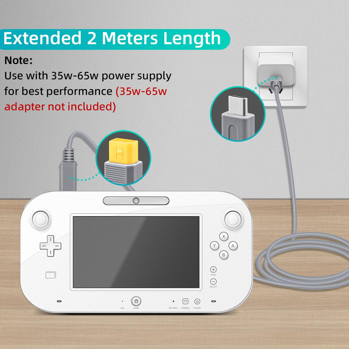 Wigearss Type C gaming console charging wire showing full length