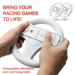 Two pack Mario Kart steering wheels for Nintendo Wii showing blue center ring accents