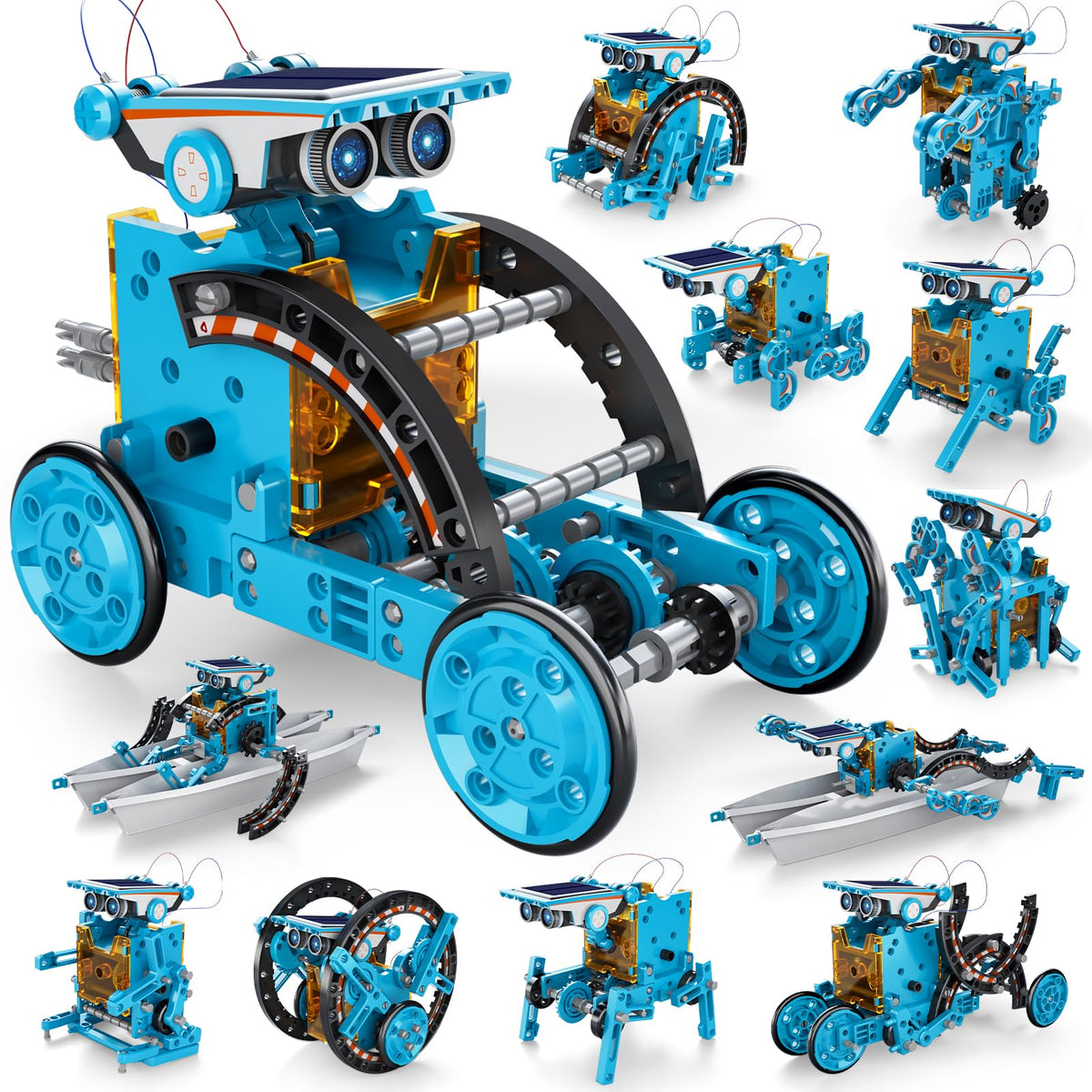 Complete set layout displaying all one hundred and ninety pieces of non-toxic ABS plastic components inside the STEM package.
