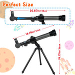 Portable beginner science telescope set up on its included tabletop tripod for stargazing.