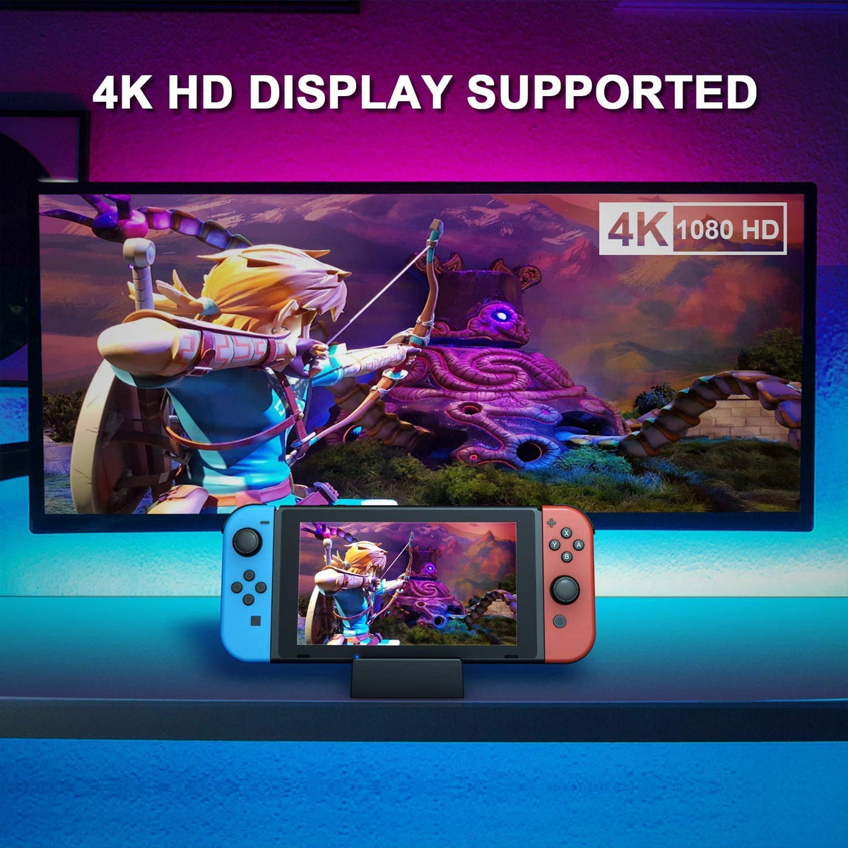 Back ports view of the Nintendo Switch 4K HDMI charging station