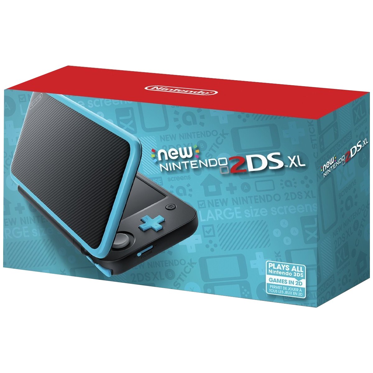 Side profile of Nintendo New 2DS XL Black and Turquoise console