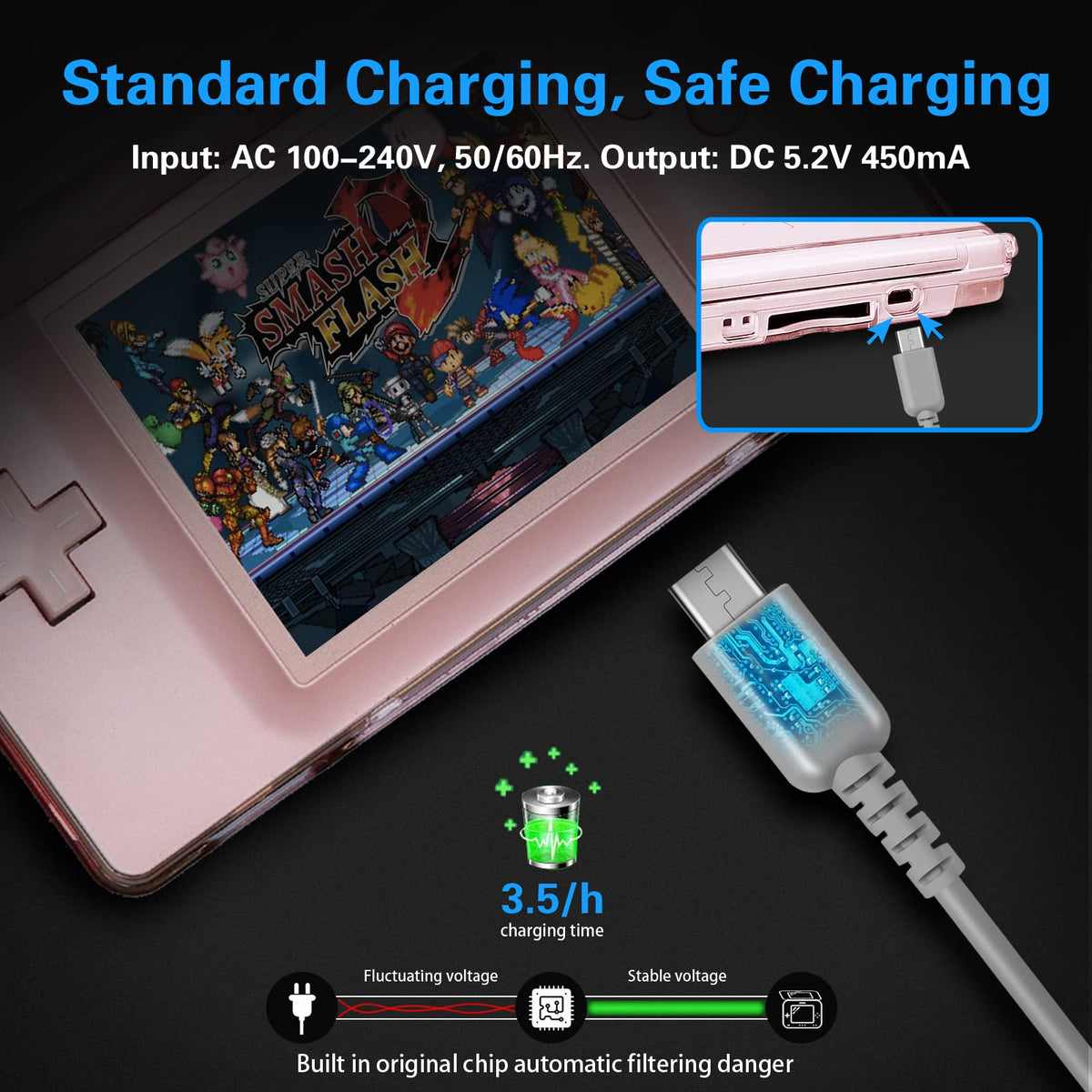 Fiotok power adapter plug compatible with Nintendo DS Lite