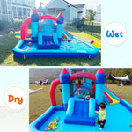 Side view of Akeydiy backyard bounce house with dual slides