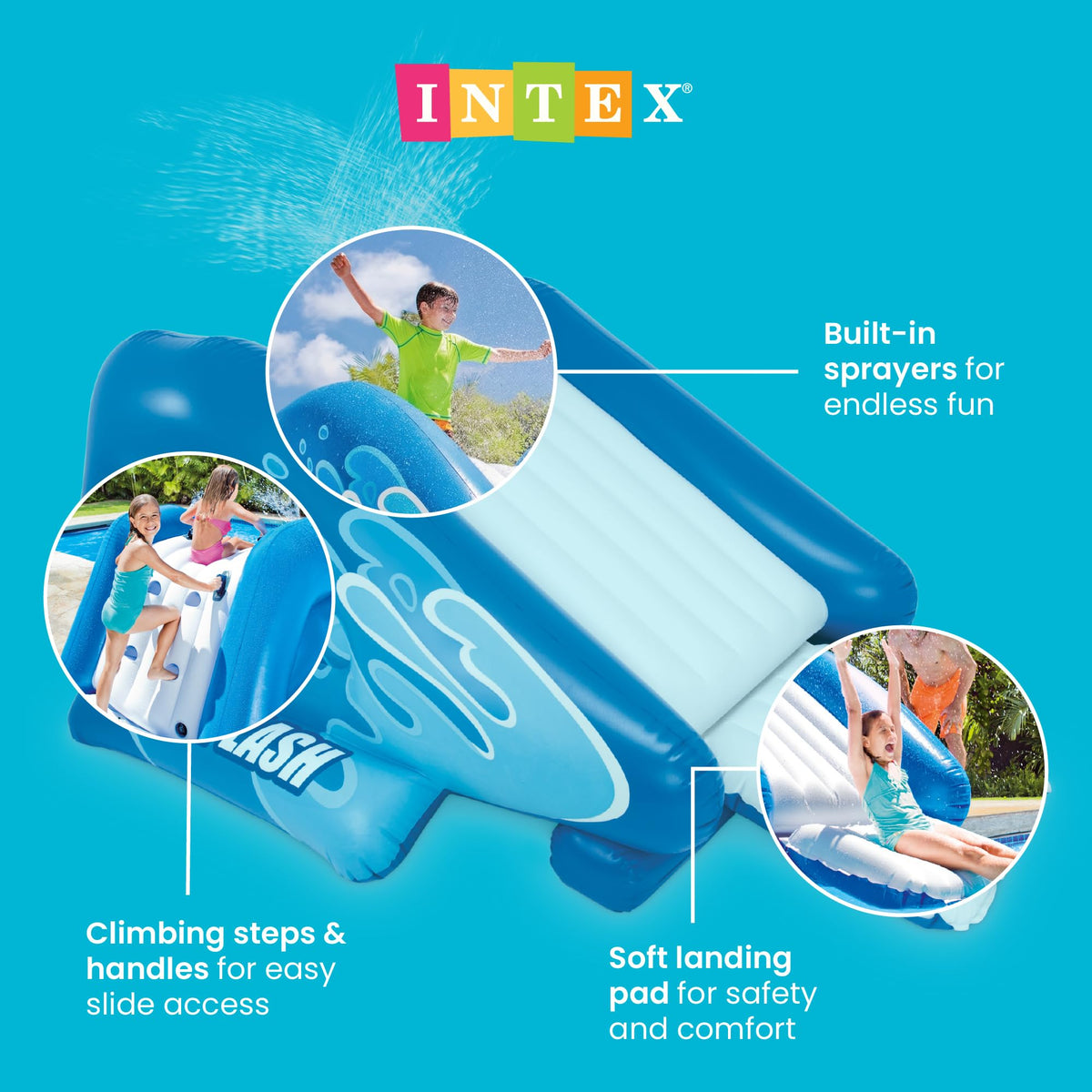 Side view of Intex Kool Splash water slide with climbing handles