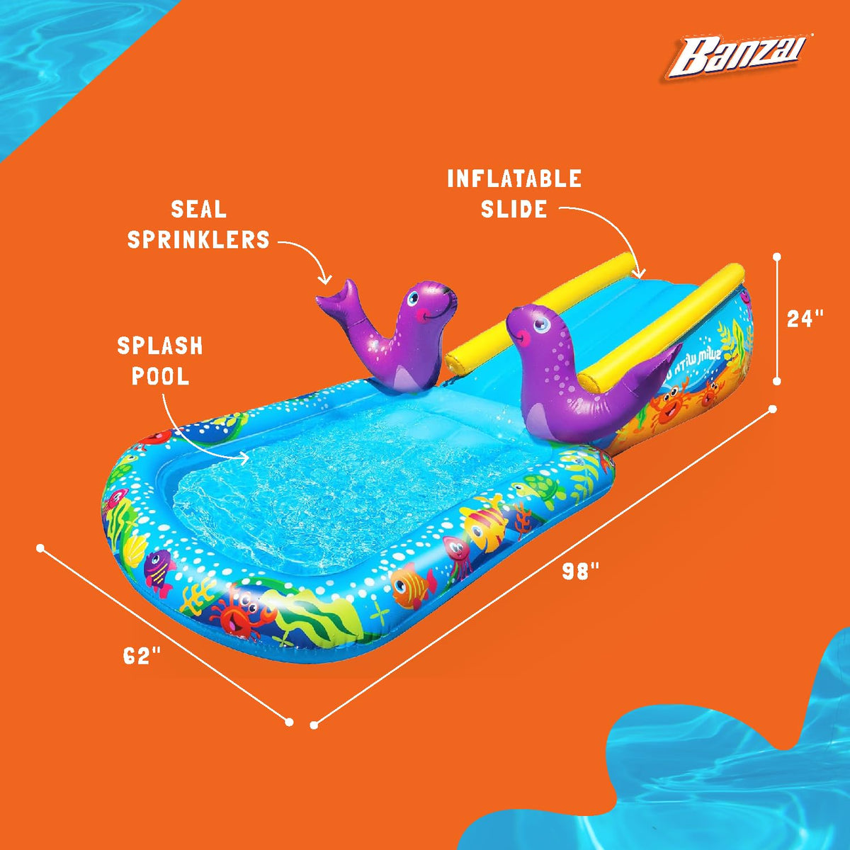 Close up of Banzai water slide sprinkler system