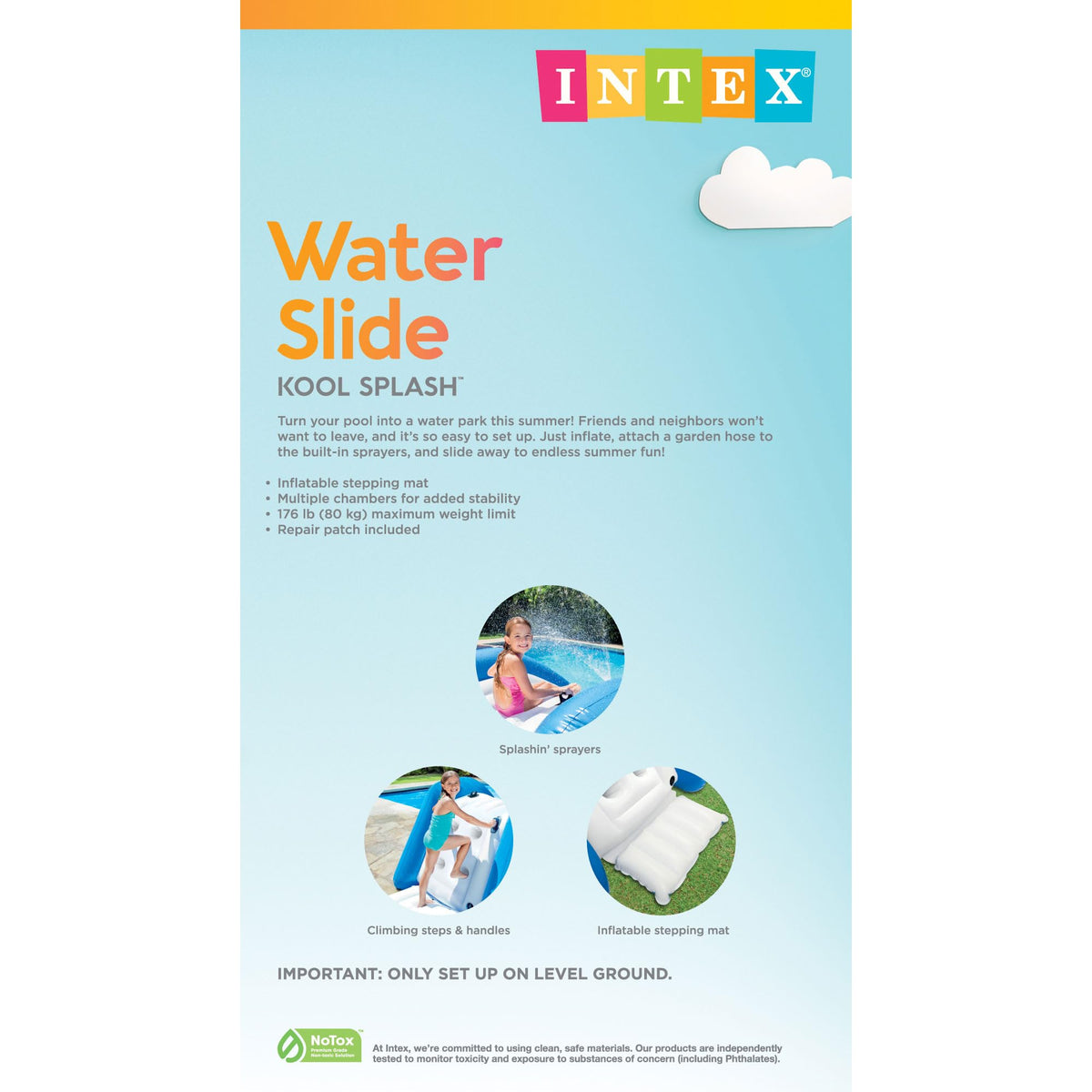 Intex inflatable pool play center setup in backyard