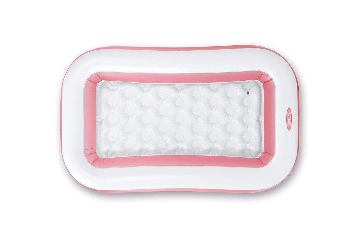 Close-up perspective of the Intex inflatable pool highlighting the soft cushioned floor texture and thick side walls.