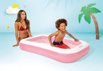 Underneath view of the Intex rectangular kids pool pointing out the convenient built-in water drain plug mechanism.