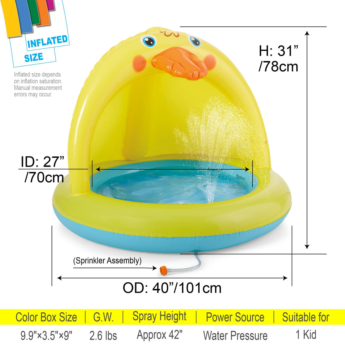 XFlated outdoor duck bathtub thirty-nine inches showing the three-valve inflation system setup