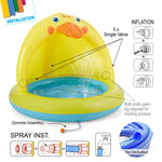 Side view of XFlated canopy kiddie pool showing the sun shade protection design