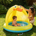 Top angle of XFlated inflatable splash pad showing the one gallon water capacity basin