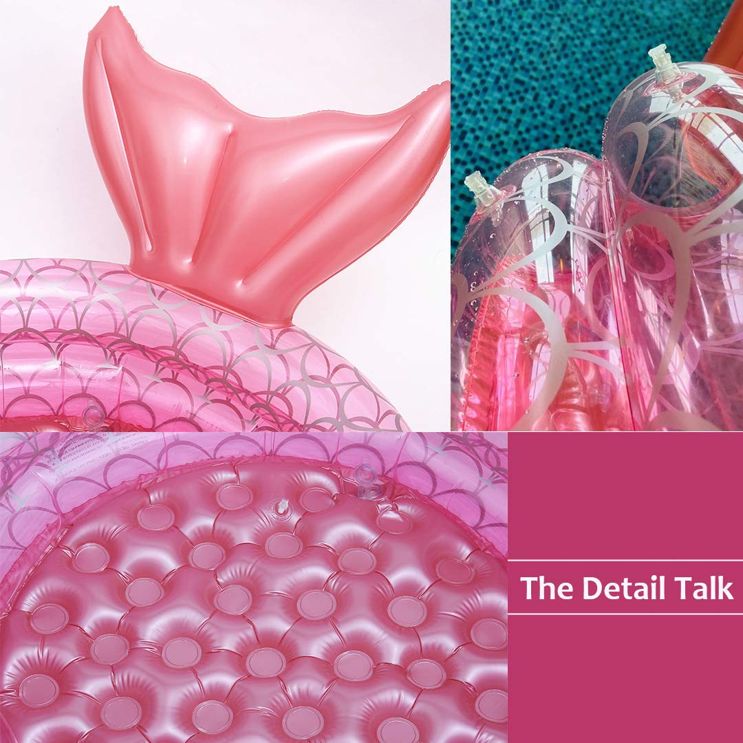 Benelet 35 inch pink mermaid tail blow up pool used as an indoor ball pit for children