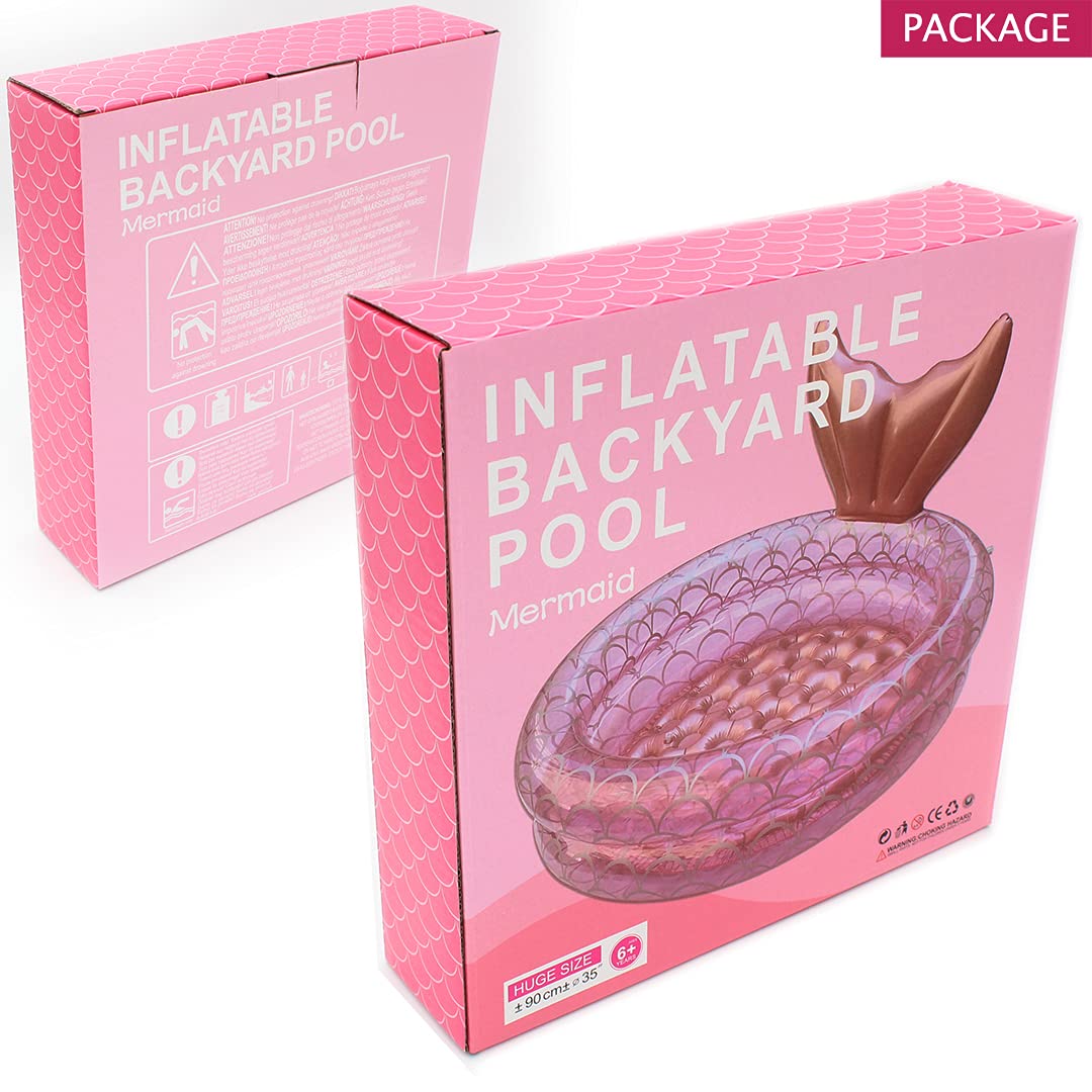 Benelet packaging box showing the included repair patch kit alongside the mermaid kiddie pool