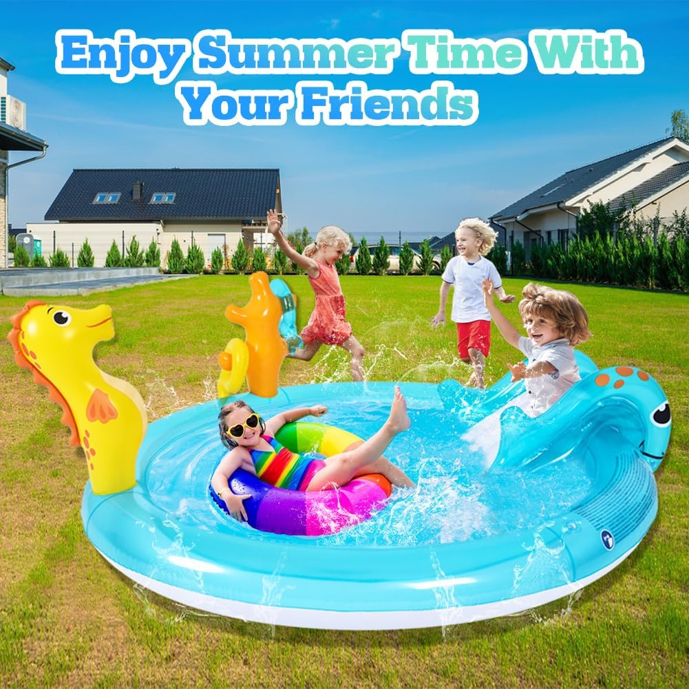 WODMAZ backyard splash pool displaying the interactive ring toss game accessory