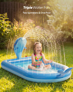 QPAU inflatable sprinkler pool for toddlers showcasing the outer rim water sprays.