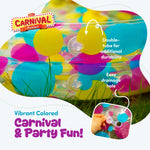Gamie inflatable pool and twenty plastic ducks displayed on a backyard lawn for party entertainment