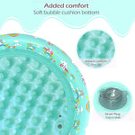 Close-up view of the three independent air chambers and inflated cushioned bottom floor of the toddler swimming pool.