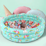 Bottom angle showing the integrated plastic water drain valve of the unicorn kiddy pool for easy drainage.