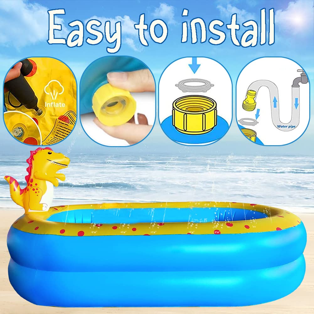 Dinosaur tail garden hose connection valve on the UMEELR portable summer water play center