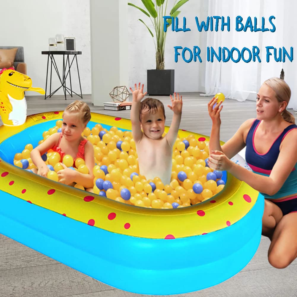 Three children playing comfortably inside the spacious sixty seven inch UMEELR inflatable wading pool on a backyard lawn