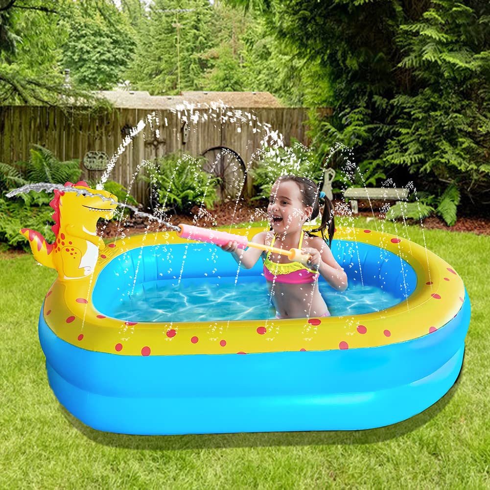 Deflated and folded compact view of the lightweight UMEELR dinosaur sprinkler pool ready for seasonal storage