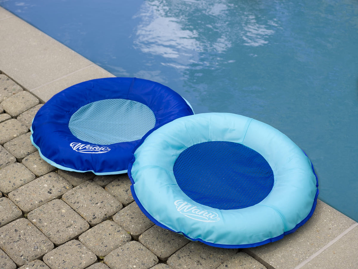 Wahu portable water float showcasing the contrasting dark blue mesh center seat