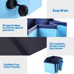 Close up view of the upgraded heavy duty drainage valve on the blue PVC duck pond tub.