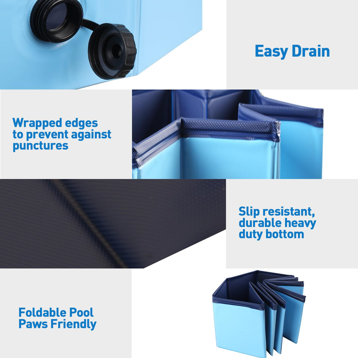 Close up view of the upgraded heavy duty drainage valve on the blue PVC duck pond tub.