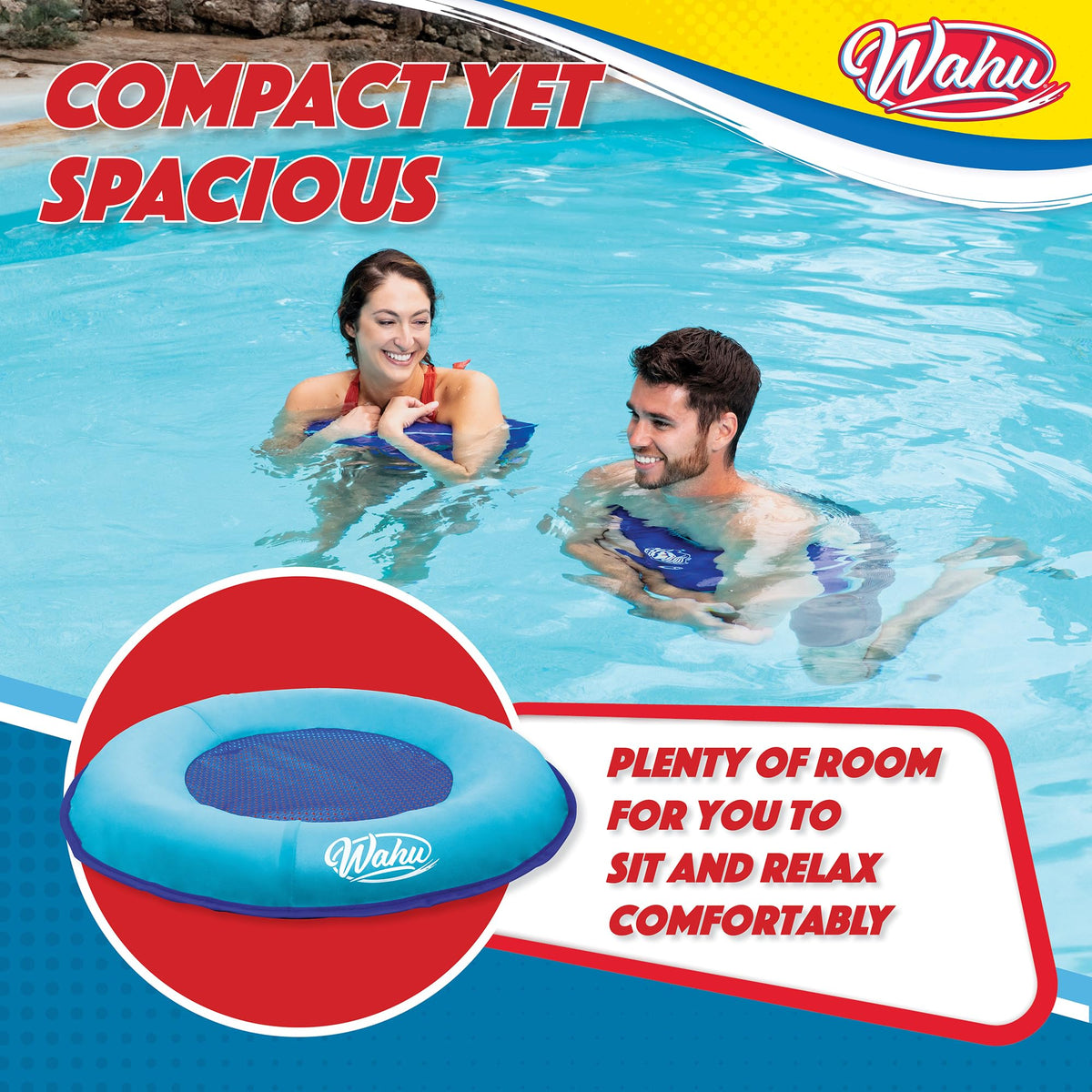 Wahu durable multi functional pool lounge ring showing the heavy duty inflation valve