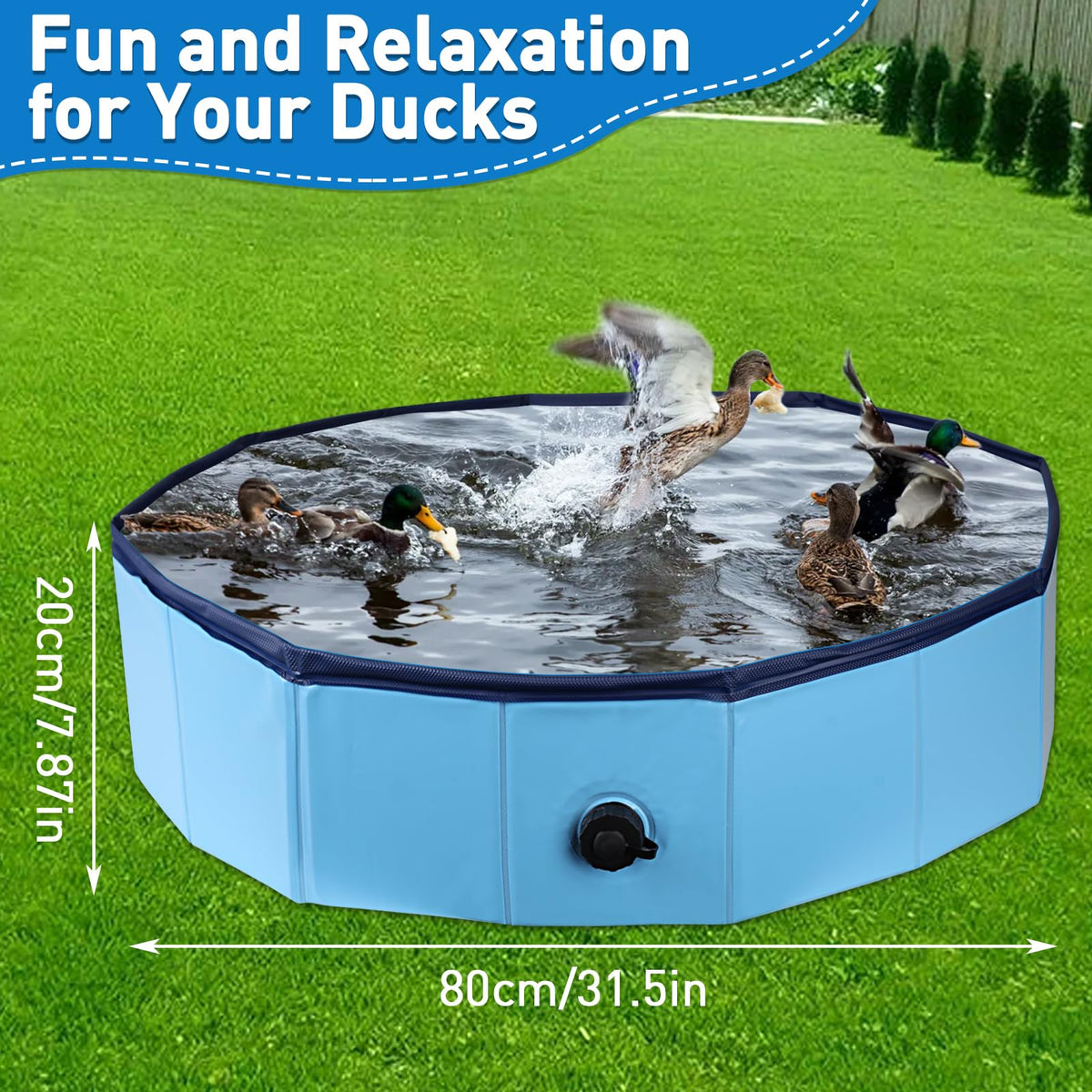 Hdnbsp rectangular hard plastic duck swimming pool setup outdoors in a backyard green grass setting.