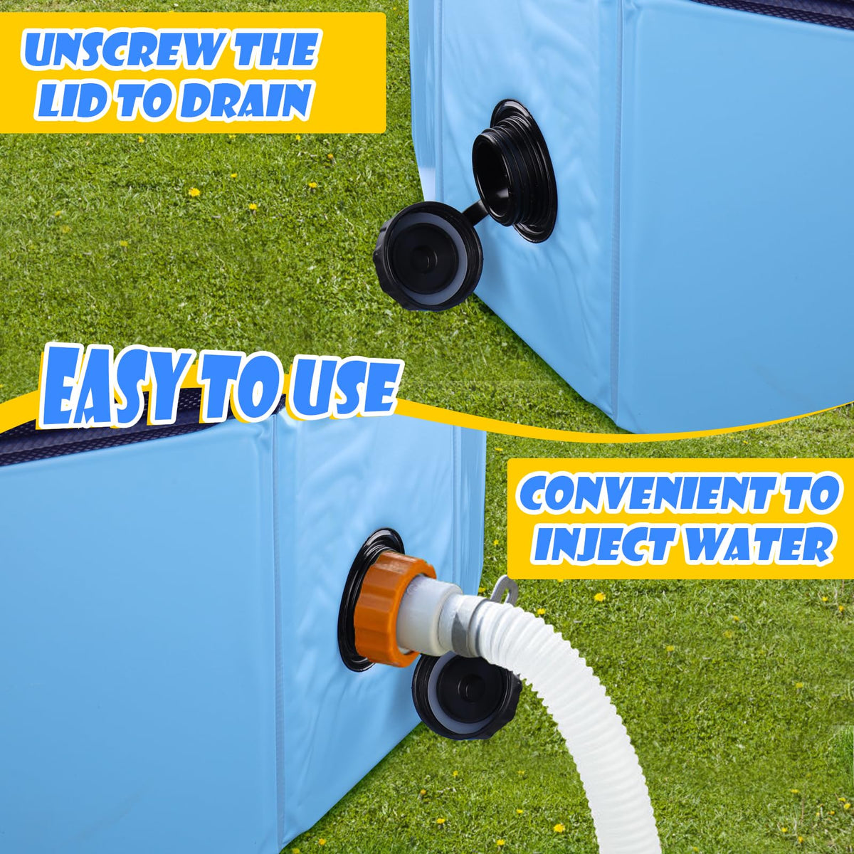 Blue round portable pet tub highlighting the textured anti slip bottom material.