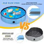 Mity Rain multi purpose collapsible pool being used by domestic ducks outdoors.