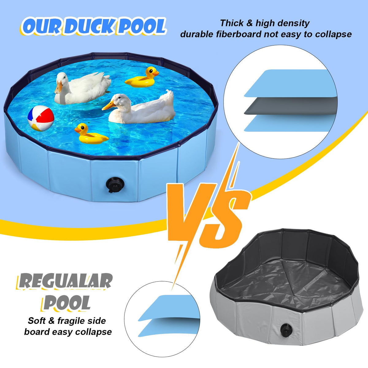 Mity Rain multi purpose collapsible pool being used by domestic ducks outdoors.